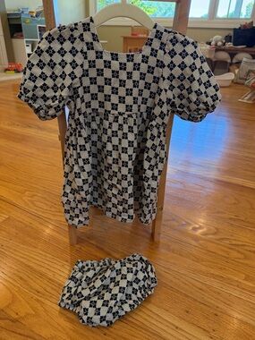 Rylee & Cru Black and White Puff-Sleeve Kids Dress